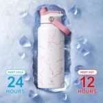 32 oz Pink Water Bottle, 2-in-1 Lid, Straw & Spout with Protected, Leak Proof, Keep Cold, Stainless Steel, Metal, Reusable, Handle, for Travel, Gym and School, Breeze Pink Bow - Image 4