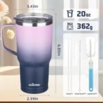 20 oz Insulated Coffee Mug with Ceramic Coating, Stainless Steel Travel Mug Tumbler with Handle Lid and Straw, Double Wall Leak-Proof Coffee Travel Mug Keeps Drink Hot and Cold (Purple blue) - Image 3