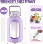 Large Glass Water Bottles with Stainless Steel Handle,100 oz Gallon Drinking Bottle with 2-in-1 Straw Lid,3 Liter Glass Water Jug with Silicone Sleeve,Wide Mouth,Purple - Image 3