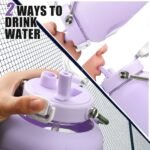 Large Glass Water Bottles with Stainless Steel Handle,100 oz Gallon Drinking Bottle with 2-in-1 Straw Lid,3 Liter Glass Water Jug with Silicone Sleeve,Wide Mouth,Purple - Image 4