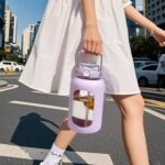 Large Glass Water Bottles with Stainless Steel Handle,100 oz Gallon Drinking Bottle with 2-in-1 Straw Lid,3 Liter Glass Water Jug with Silicone Sleeve,Wide Mouth,Purple - Image 6