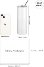 PYD Life 8 Pack Sublimation Tumblers Blanks 20 OZ Skinny White Straight Stainless Steel Cups with 10 PCS Shrink Wrap Film for Tumbler Press Machine Sublimation Oven Printing - Image 3