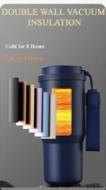 25 OZ Tumbler with Lid and Straw, Tumbler with Flip Straw, Stainless Steel Tumbler, Double Wall Vacuum Insulated Tumbler, Travel Coffee Mug with Strip, Insulated Coffee Mug, Navy - Image 4