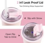 12oz Insulated Tumblers with Straw, Stainless Steel Tumblers Travel Coffee Mug with Lids, Kids Water Bottle for School Boy&Girl, Hot and Cold Drink, BPA-Free, pink - Image 3