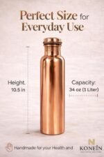100% Copper Water Bottle, Plain Classic Finish Design, (34 Oz/1000ml), Ayurvedic Copper Bottle for Drinking water with Nature Health Benefits, Leak-Proof, Durable & Eco-friendly - Image 3