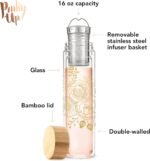 Pinky Up Blair Travel Infuser Mug, Double-Walled Glass, Stainless Steel Strainer, 16 Oz, Bouquet - Image 3