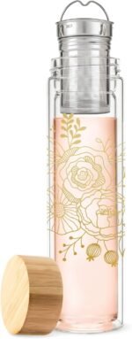 Pinky Up Blair Travel Infuser Mug, Double-Walled Glass, Stainless Steel Strainer, 16 Oz, Bouquet - Image 5
