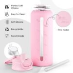 SANDJEST Glass Water Bottle with Silicone Sleeve 24oz with Lid, Motivational Time Marker, Drinking Hydration Glass Bottles for Men Women, Gym Travel Sports (Pink) - Image 4
