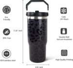 30oz Black Leopard Tumbler with Handle and Straw, Stainless Steel Vacuum Insulated Coffee Tumbler, Travel Mug Water Bottle, Leopard Stuff Accessories Decor Gifts for Women - Image 4