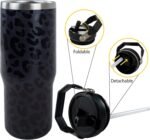 30oz Black Leopard Tumbler with Handle and Straw, Stainless Steel Vacuum Insulated Coffee Tumbler, Travel Mug Water Bottle, Leopard Stuff Accessories Decor Gifts for Women - Image 5