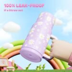 Meoky 24 oz Tumbler with Handle for Kids: Stainless Steel Insulated Tumbler with Handle - Keeps Cold for 24 hours - 100% Leakproof - BPA-Free for Travel Car Cupholders - Girls Students, Purple Daisy - Image 4