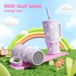 Meoky 24 oz Tumbler with Handle for Kids: Stainless Steel Insulated Tumbler with Handle - Keeps Cold for 24 hours - 100% Leakproof - BPA-Free for Travel Car Cupholders - Girls Students, Purple Daisy - Image 5