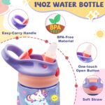 14oz Unicorn Kids Water Bottle with Straw - Rainbow Water Bottle For School, Leakproof, Lightweight, Durable Plastic Bottles for Kids Travel, Pop-Up Straw Cover, Gift Cup for Girls (Unicorn) - Image 3