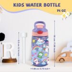 14oz Unicorn Kids Water Bottle with Straw - Rainbow Water Bottle For School, Leakproof, Lightweight, Durable Plastic Bottles for Kids Travel, Pop-Up Straw Cover, Gift Cup for Girls (Unicorn) - Image 5