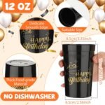 Zhehao 30 Pcs Reusable Happy Birthday Cups 12 oz Plastic Tumblers Stadium Cups Birthday Shot Glasses for Women Men Anniversary Party Favors(Black) - Image 3