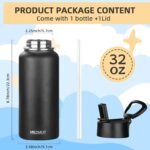 MEZMUT Insulated Water Bottle with Straw 32 oz Metal Water Bottle Leakproof Travel Stainless Steel Water Bottles Reusable Double Wall Gym Sports Cup Flask for Camping Hiking, Black - Image 3