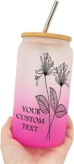 Birth Flower Glass Cup with Bamboo Lid Customized Birthflower Glass Tumbler with Name Graduation Retirement Gifts for Wife June Travel 16oz Glass Water Bottle - Image 4