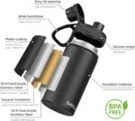 SASEUM Kids Sport Water Bottle 12oz Stainless Steel Double Wall Vacuum Thermal Mug with Leak Proof Spout Lids, Wide Mouth Metal Insulated Water Jug for Gym and Travel（Black） - Image 4