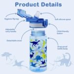 Kids Water Bottle for School, 20 Oz Plastic Straw Water Bottle with Silicone Spout and Leakproof Cover, Dishwasher Safe (Dinosaur) - Image 3