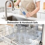 Ruckae 16oz Juice Bottles,Ribbed Glass Juicing Bottles with Lids,Smoothie Cup Lids and Straws,Water Bottle Mason Jar Drinking Glasses for Juicing,Smoothies,Kombucha (Clear-10 pack) - Image 7