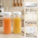 Ruckae 16oz Juice Bottles,Ribbed Glass Juicing Bottles with Lids,Smoothie Cup Lids and Straws,Water Bottle Mason Jar Drinking Glasses for Juicing,Smoothies,Kombucha (Clear-10 pack) - Image 8