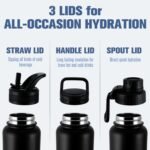 OLDLEY 40 oz Insulated Water Bottle With Straw, Stainless Steel Sports Water Cup Flask with 3 Lids(Straw, Spout and Handle Lid) Double Walled Travel Thermal Canteen Mug,Midnight Black - Image 3