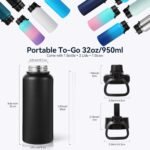 Neihepal 32 oz Insulated Water Bottles with 2 Lids (Straw & Spout Lid), 18/8 Stainless Steel Double Wall Water Bottle for Gym, Travel, Camping, Sports (Black,2 Pack) - Image 3
