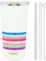 Drinco - 20 oz Stainless Steel Tumbler | Double Walled Vacuum Insulated Mug With Lid, 2 Straws, For Hot & Cold Drinks (20oz Stripe) - Image 3