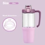 32oz Glass Water Bottle, 2-in-1 Straw and Sip Spout Lid, Leakproof Wide Mouth Tumbler with Handle, BPA-Free Reusable Bottle for Sports, Office, Outdoor, Lilac - Image 3