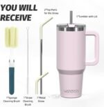 40 oz Tumbler with Handle,Tumbler with Lid and Straw,Double Wall Insulated Cup Stainless Steel Travel Mug(Cold for 34 Hours),Water Bottle for Iced Tea,Coffee,Cold Beverages(Rose Quartz) - Image 4