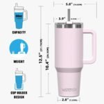 40 oz Tumbler with Handle,Tumbler with Lid and Straw,Double Wall Insulated Cup Stainless Steel Travel Mug(Cold for 34 Hours),Water Bottle for Iced Tea,Coffee,Cold Beverages(Rose Quartz) - Image 5