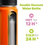 16 oz Water Bottle Stainless Steel Vacuum Insulated Wide Mouth Sports Flask, 2 Pack Water Bottle with Leakproof Spout Lid (Orange-Black) - Image 6