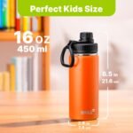 16 oz Water Bottle Stainless Steel Vacuum Insulated Wide Mouth Sports Flask, 2 Pack Water Bottle with Leakproof Spout Lid (Orange-Black) - Image 7