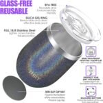 THILY 12oz Insulated Stainless Steel Wine Tumbler with Lid & Straw - Stemless Travel Cup for Coffee, Beer, Wine - Hot/Cold Drinks - Glitter Gray - Image 3