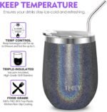 THILY 12oz Insulated Stainless Steel Wine Tumbler with Lid & Straw - Stemless Travel Cup for Coffee, Beer, Wine - Hot/Cold Drinks - Glitter Gray - Image 4