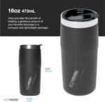 EcoVessel METRO TriMax Vacuum Insulated Stainless Steel Tumbler Cup, Coffee Mug with Slider Lid - 16 oz (Black Shadow) - Image 3