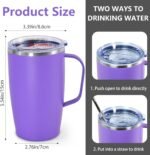 2Pack Stainless Steel Insulated Bottle, 16oz Tumblers with Handle, Double Wall Vacuum Travel Coffee Mug with Handle for Working Travel Driving, Purple&Green - Image 3