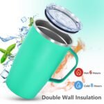 2Pack Stainless Steel Insulated Bottle, 16oz Tumblers with Handle, Double Wall Vacuum Travel Coffee Mug with Handle for Working Travel Driving, Purple&Green - Image 4