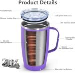 2Pack Stainless Steel Insulated Bottle, 16oz Tumblers with Handle, Double Wall Vacuum Travel Coffee Mug with Handle for Working Travel Driving, Purple&Green - Image 5