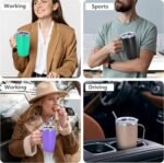 2Pack Stainless Steel Insulated Bottle, 16oz Tumblers with Handle, Double Wall Vacuum Travel Coffee Mug with Handle for Working Travel Driving, Purple&Green - Image 8