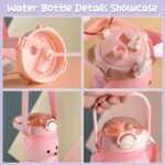 Bear Water Bottle, 32oz Cute Kawaii Teddy Bear Water Bottle with Straw & Adjustable Strap, Leak-Proof, Light Weight, BPA-Free, Durable & Safe Plastic Drinking Cup for Kids & Girls (Pink) - Image 4