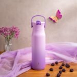 Zak Designs Harmony Water Bottle Benefiting St. Jude, For Travel or At Home, 32oz Stainless Steel is Leak-Proof When Closed and Vacuum Insulated with Straw Lid and Carry Handle (Purple Ombre) - Image 4