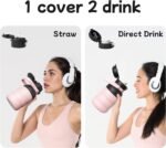 QWE Insulated Water Bottle with Straw&Lids,1000ml/32oz Vacuum Sealed water Bottles,Double Drinking,Stainless Steel Tumbler with Handle,Leak Proof,BPA Free,for Travel,Outdoors,Camping,Gym(OrangeBlack) - Image 3