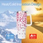 40 oz Valentines Tumbler with Handle and Straw, Stainless Steel Insulated Heart Tumbler 40 oz, Reusable tumbler with Leak Proof Lid, Valentines Gifts for Her - Image 5