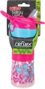 Nuby Thirsty Kids Flip-It No-Spill Toddler Sippy Cup with Soft Spout - 12 oz - 18+ Months - Pink Leopard - Back to School Essentials - Image 4