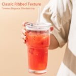 20oz Glass Tumblers with Lids and Straws, Set of 2 - Stylish Ribbed Design Drinking Glasses for Iced Coffee Cups, Juice, Smoothies, Cold Beverages, Includes Cleaning Brush, Durable Glassware - Image 4