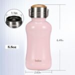 YOHKOH Mini Insulated Water Bottle With Bamboo Lid - 8.8oz Small Vacuum Insulated Water Bottle for Women Kids, 12 Hrs Hot & 24 Hrs Cold Stainless Steel Thermos Leak-Proof BPA-Free (8.8oz,Pink) - Image 3