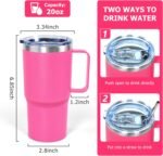 20 oz Tumbler with Handle, insulated cup coffee mug with lid, straw and handle, Double Wall Stainless Steel Vacuum Coffee Tumbler travel mug spill proof, 1pcs Rose Red - Image 3