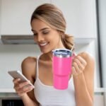 20 oz Tumbler with Handle, insulated cup coffee mug with lid, straw and handle, Double Wall Stainless Steel Vacuum Coffee Tumbler travel mug spill proof, 1pcs Rose Red - Image 5