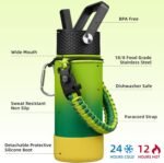 BJPKPK Water Bottle with Straw Lid, 18oz Insulated Water Bottles with 3 Lids, Paracord Handle & Non-slip Boot,Stainless Steel Metal Thermal Flasks,BPA Free Leak Proof Tumblers,Bamboo Grove - Image 3